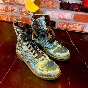 Crushed velvet combat boots